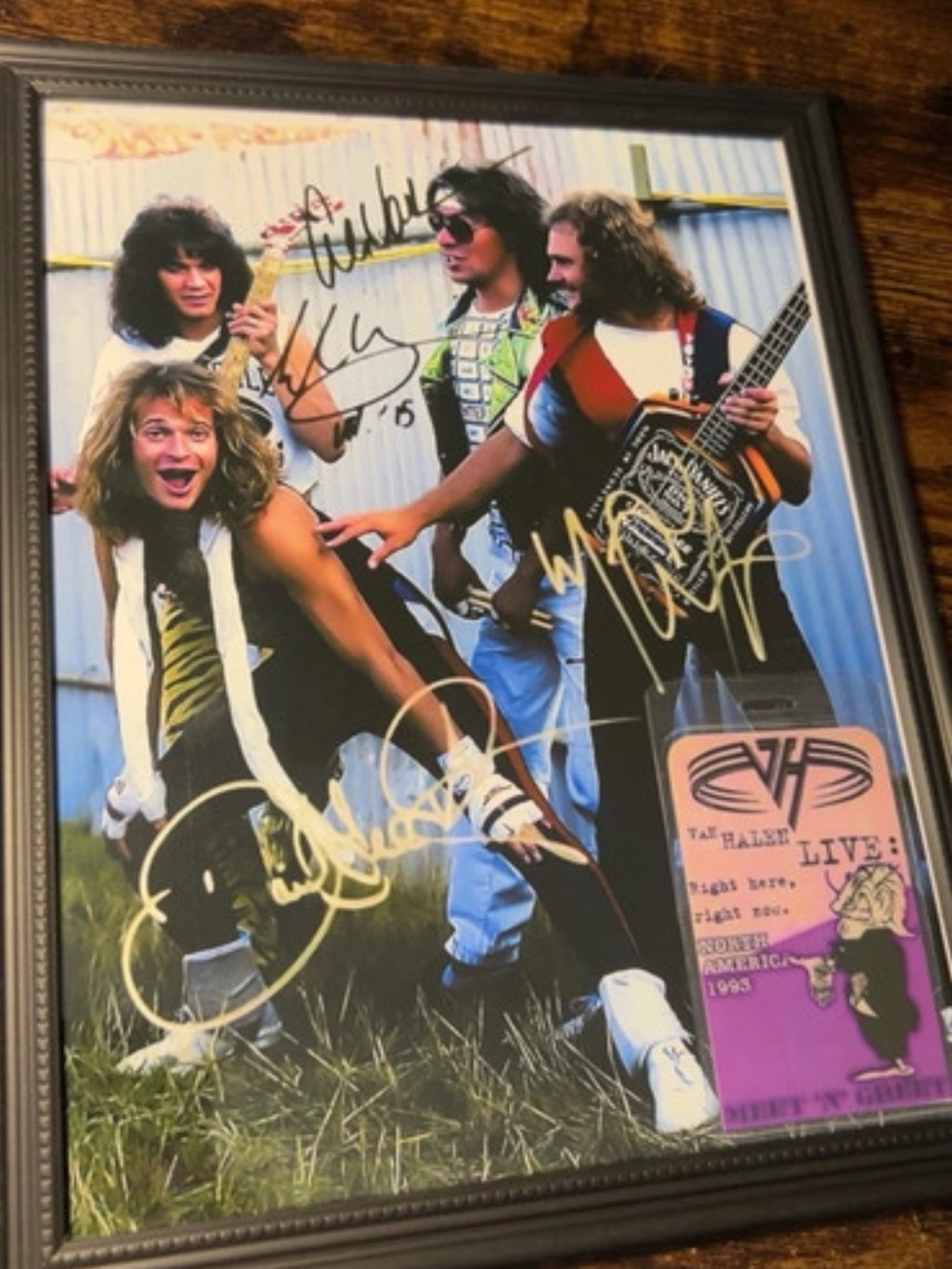 Van Halen Framed Signed Reprint Photo w/ 1983 US Festival Laminate